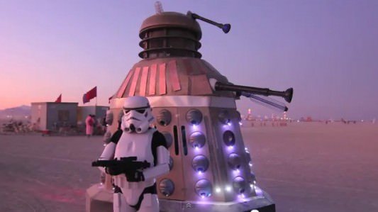 Dalek Art Car with stormtrooper at Burning Man