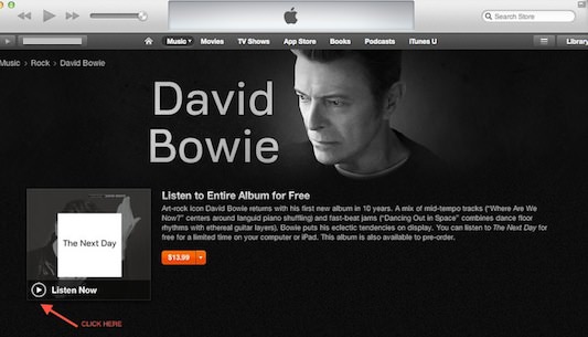 David Bowie iTunes streaming click here