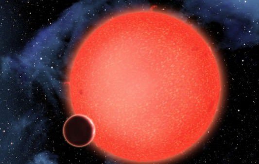 Artist View Of Planet GJ 1214b Orbiting Red Dwarf
