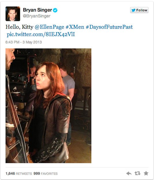 Tweet of Ellen Page as Kitty Pryde