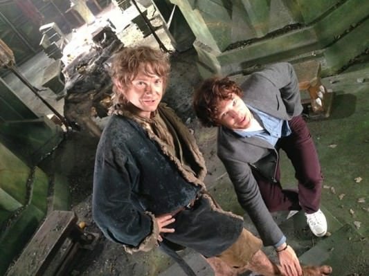 Martin Freeman & Benedict Cumberbatch On Set Of The Hobbit
