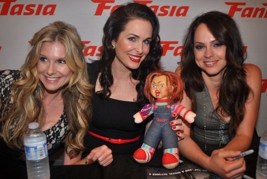 Fantasia Film Festival 2013, Curse Of Chucky, Chantal Quesnelle, Danielle Bisutti (with Chucky doll), Fiona Dourif,