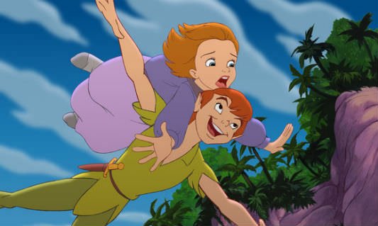 Jane flies with Peter Pan over Never Land in Return To Never Land