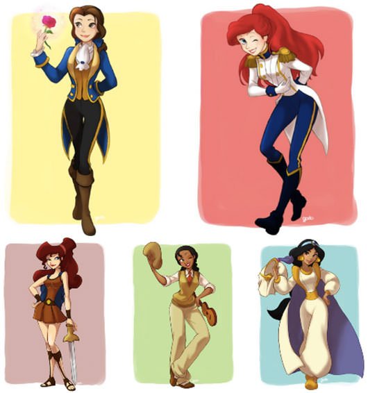 The Disney Princesses In Their Princes' Clothing