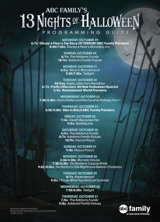 ABC Family's 13 Nights Of Halloween 2013 schedule