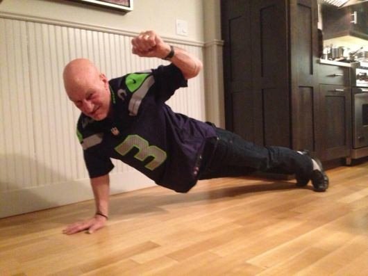 Patrick Stewart Super Bowl Seattle Seahawks victory push-up
