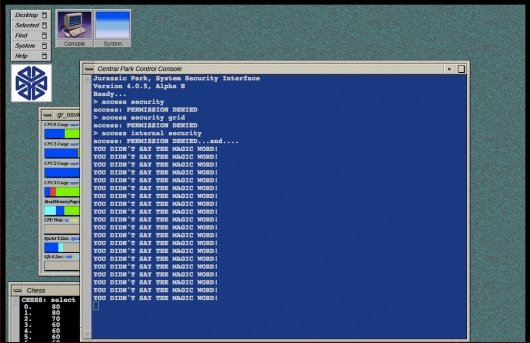 Jurassic Systems hacking screen