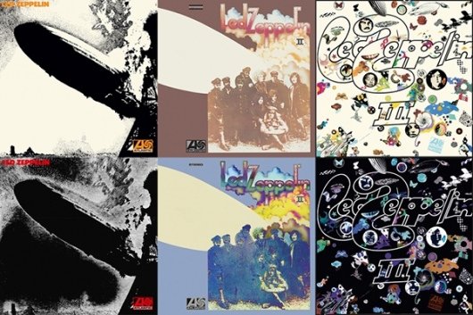 Led Zeppelin's First Three Albums with original and remastered deluxe covers