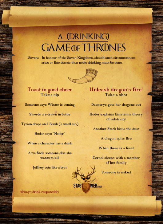 Game Of Thrones Drinking Game by Stag Web