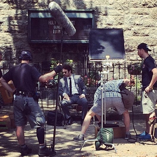 Marvel Daredevil Netflix series Charlie Cox as Matt Murdock on set