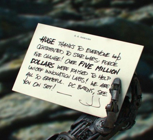Star Wars Force For Change contest JJ Abrams Thank You Note
