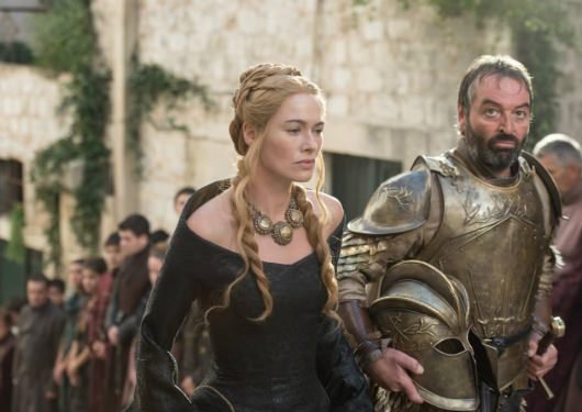 Game Of Thrones Season 5 Lena Headey as Cersei Lannister and Ian Beattie as Meryn Trant – photo Macall B. Polay/HBO