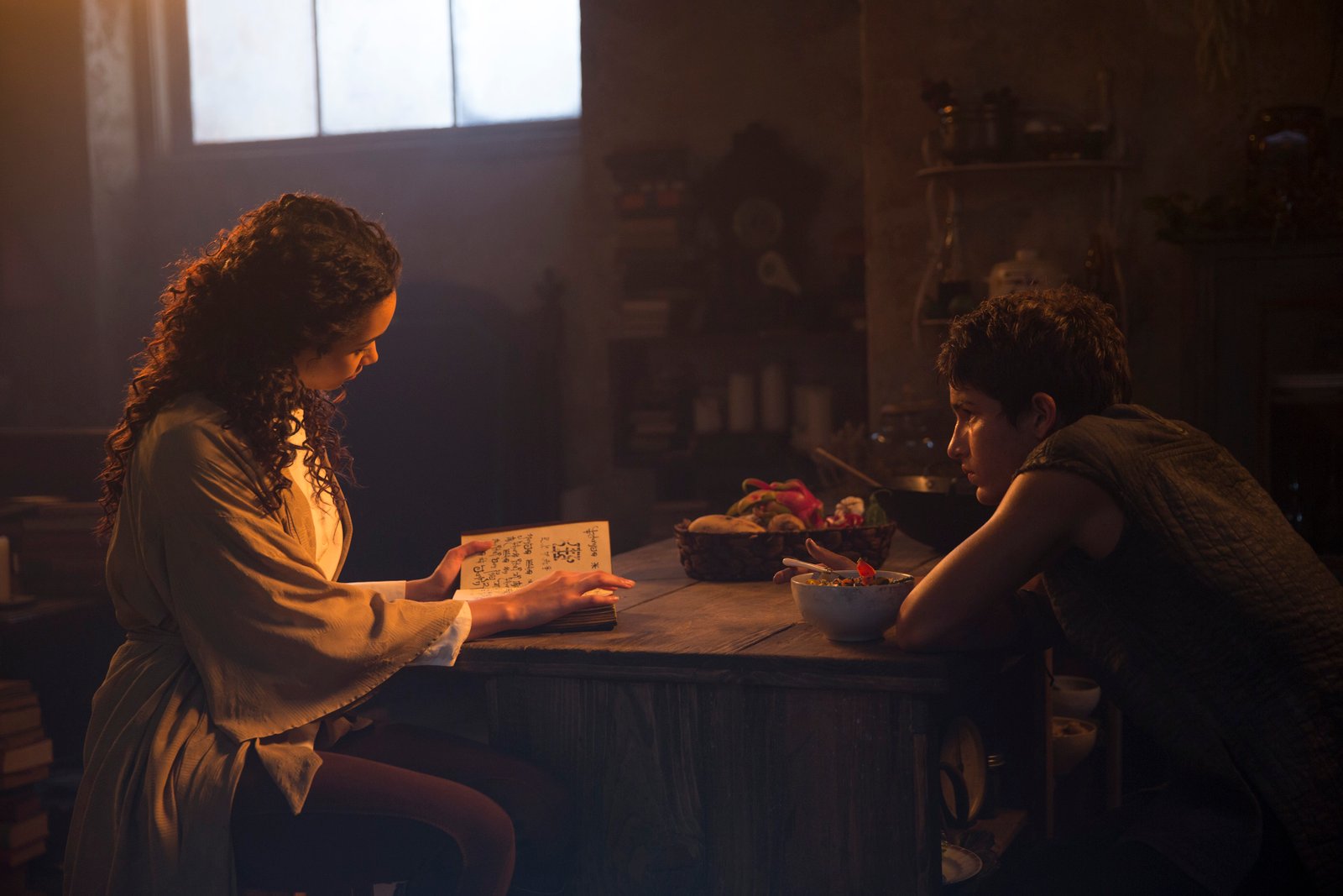 Aramis Knight as M.K. and Madeleine Mantock as Veil – Into the Badlands, Season 1 ...3600 x 2400